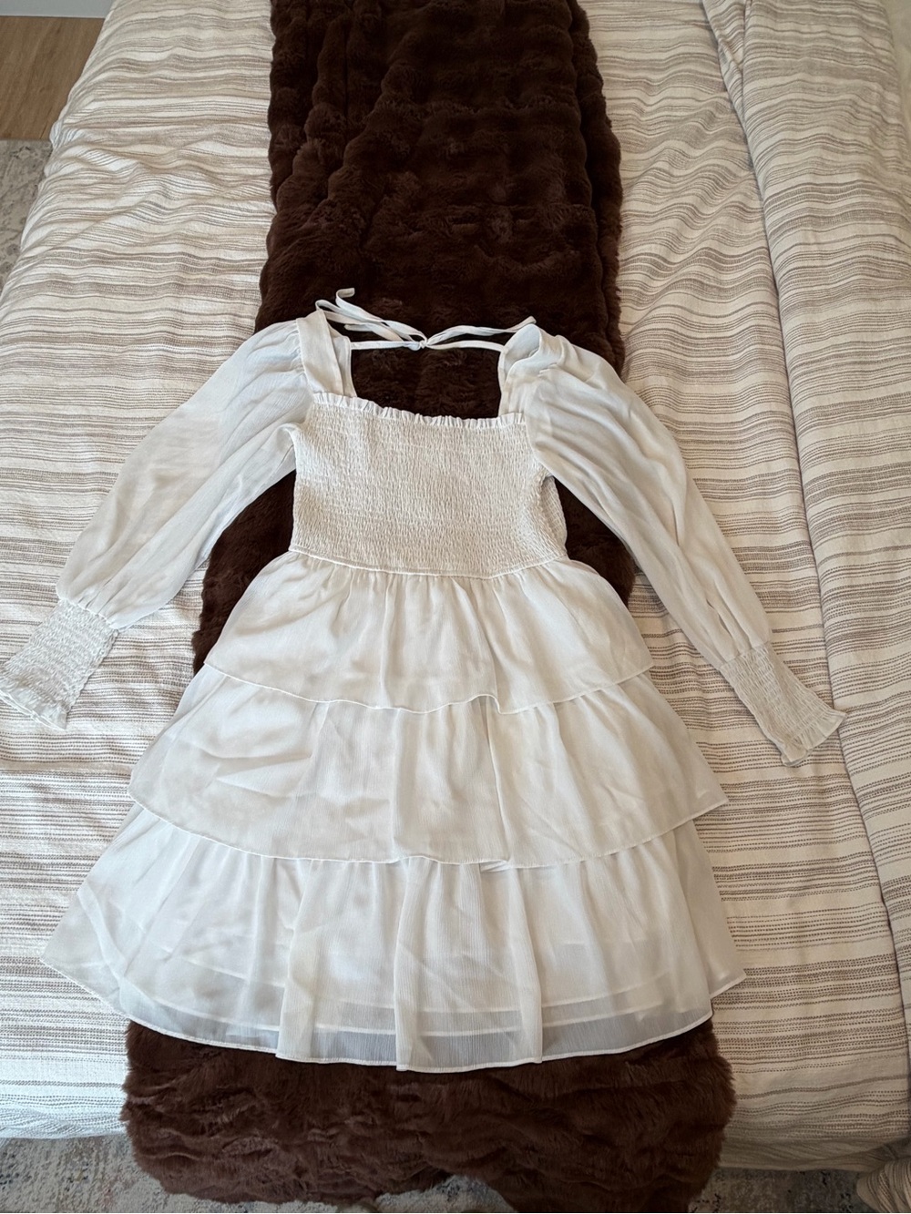 White Tiered Long-Sleeve Dress